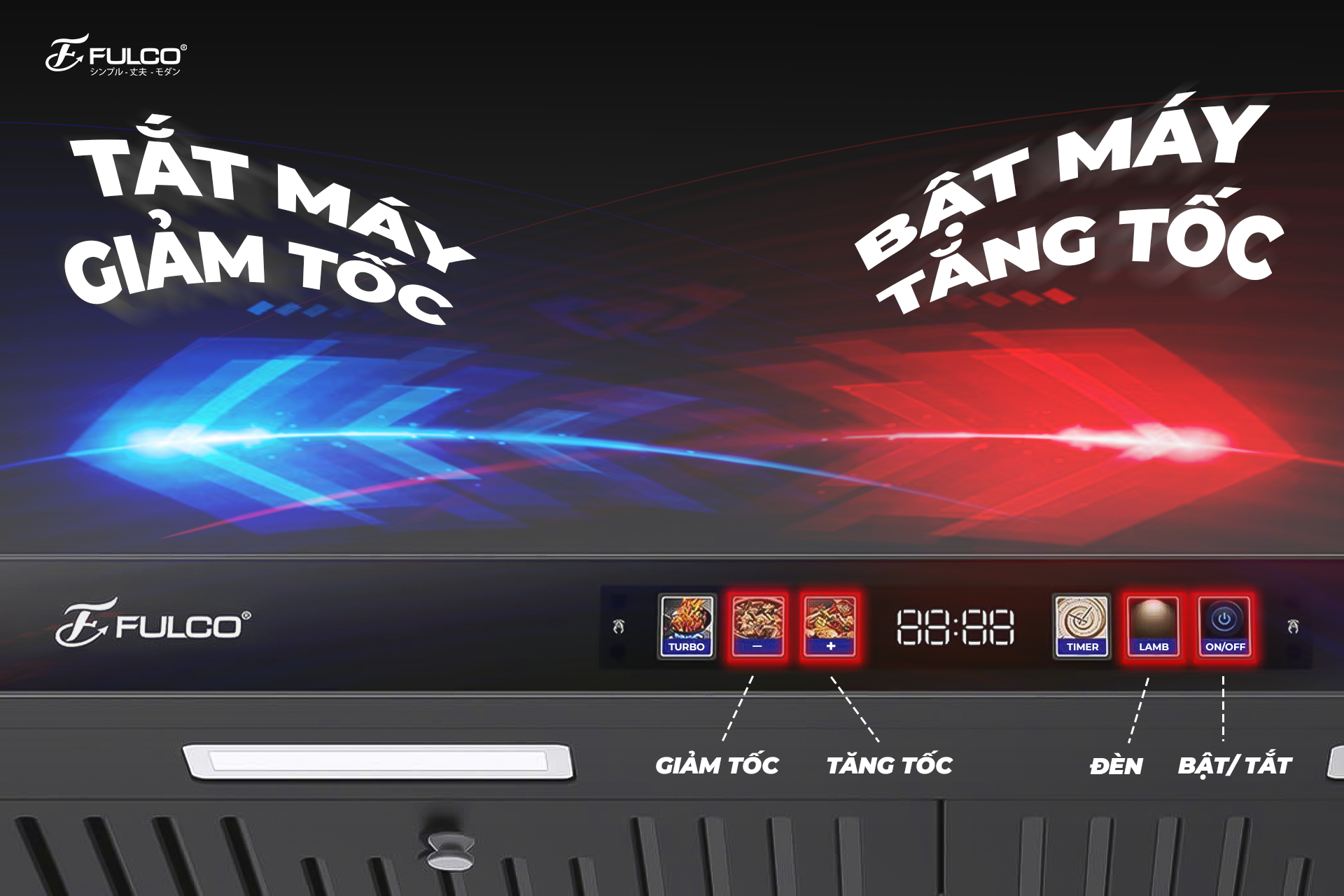 Bảng điều khiển cảm ứng hiện đại và sang trọng của máy hút mùi FULCO FC-JP350K7.